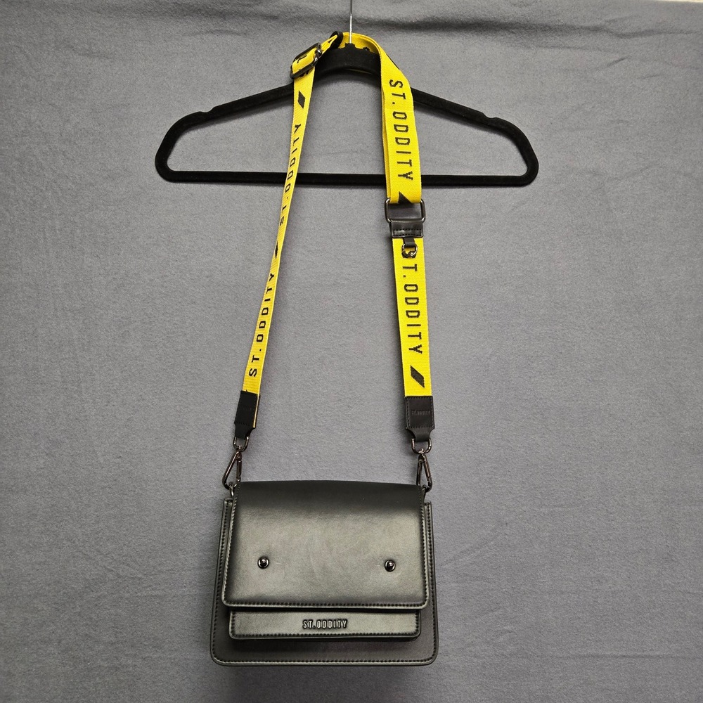 St. Oddity Crossbody Bag Industrial Yellow Strap Small Black Vegan Leather